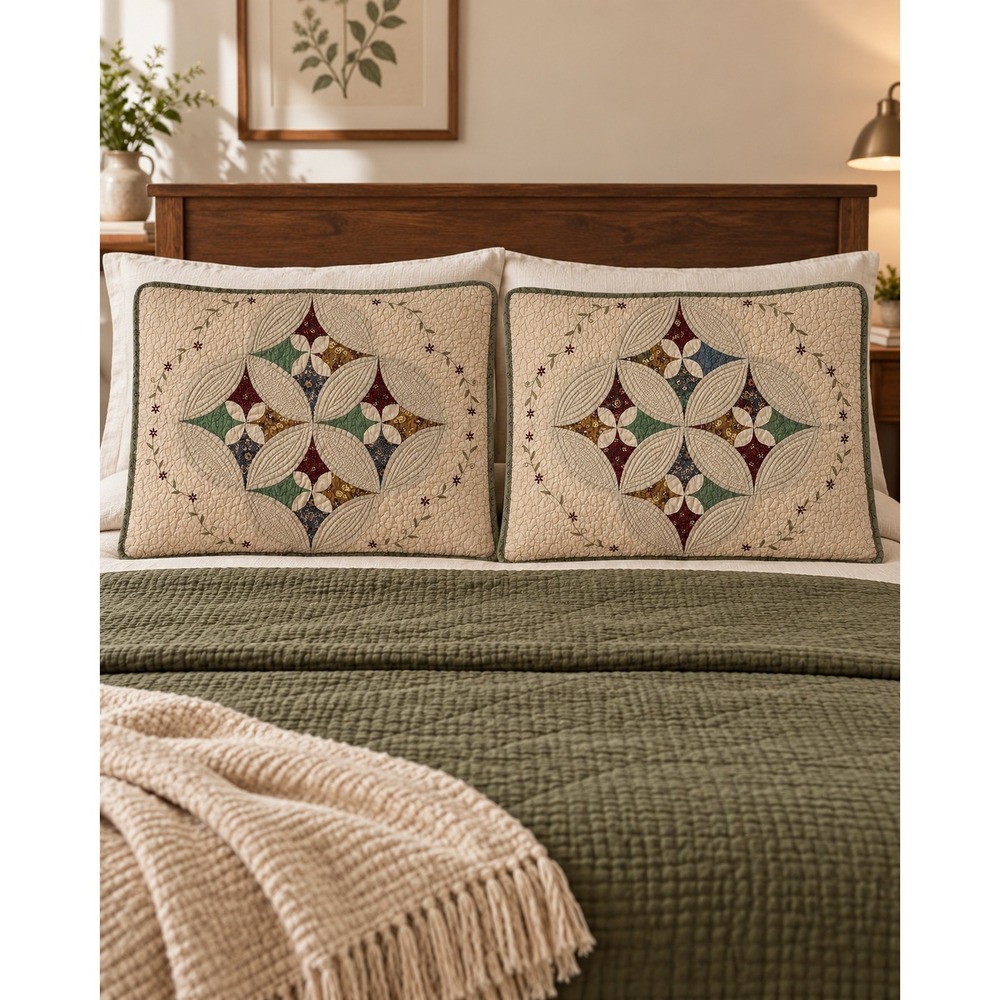 Vintage Cathedral Window Quilted Standard Pillow Shams Set of 2